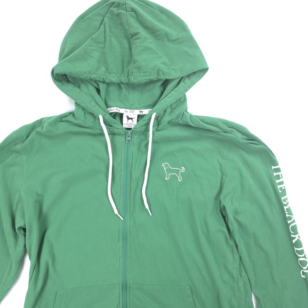 The Black Dog Hoodie Mens XL Green Full Zip Lightweight Graphic Dog Logo Coastal
